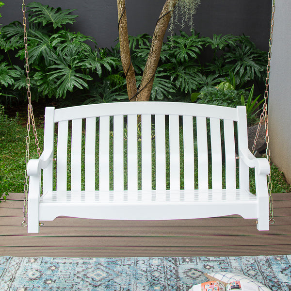 Bonn Mahogany Wood White Porch Swing