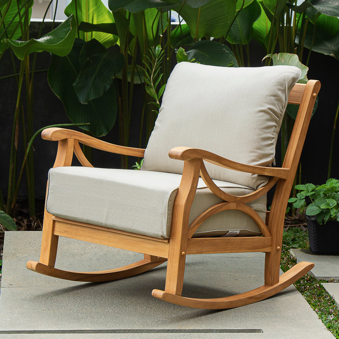 [DETAILS] Abbington Teak Wood Outdoor Rocking Chair with Beige Cushion - Cambridge Casual