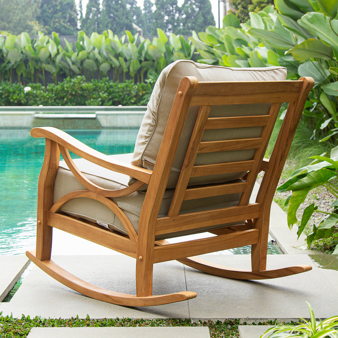 [DETAILS] Abbington Teak Wood Outdoor Rocking Chair with Beige Cushion - Cambridge Casual