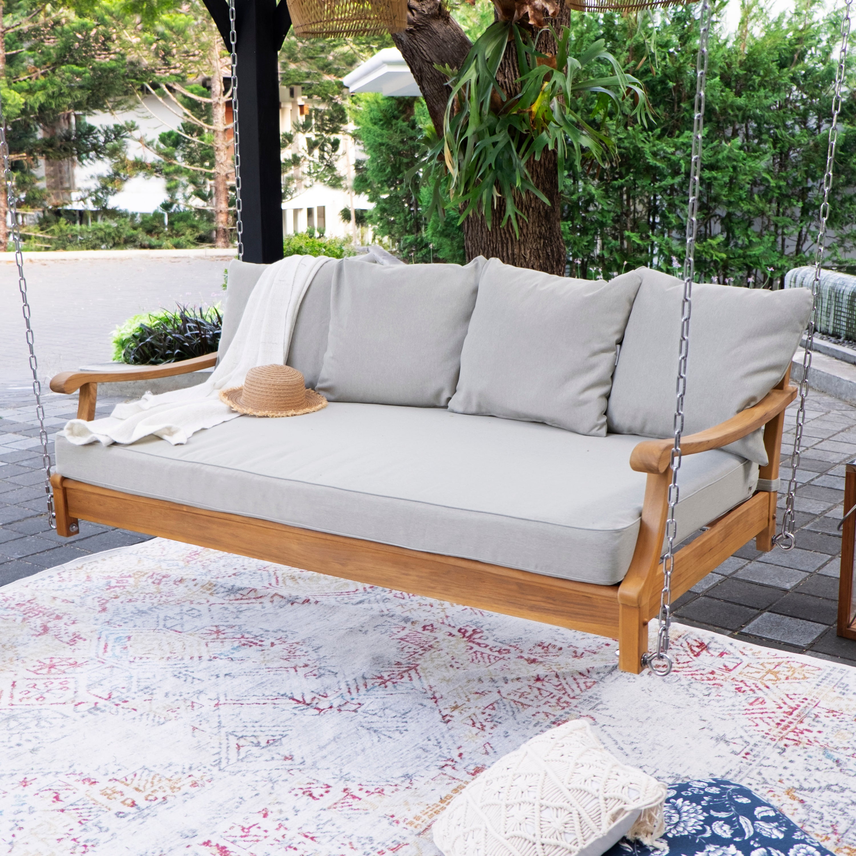 Outdoor Rocking Daybed Robin Teak Wood Outdoor Swing Daybed with Oyster Cushion | Patio ...