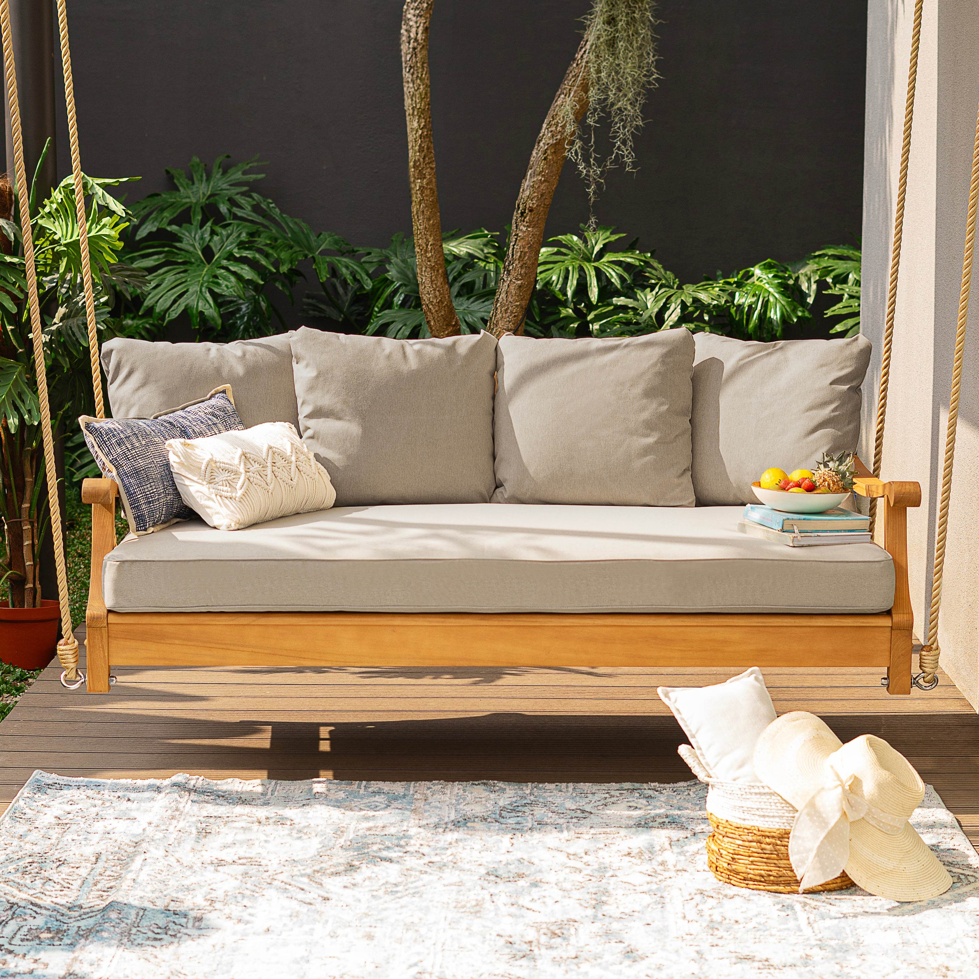 Robin Teak Wood Outdoor Patio Swing Daybed | Cambridge Casual