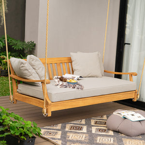 Robin Teak Wood Outdoor Swing Daybed with Oyster Cushion