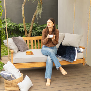 Robin Teak Wood Outdoor Swing Daybed with Oyster Cushion