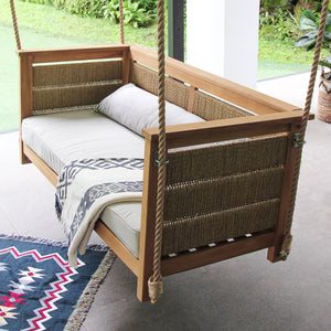 Blaine Teak Wood Porch Swing with Oyster Cushion