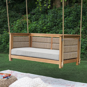 Blaine Teak Wood Porch Swing with Oyster Cushion