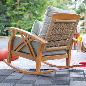 Carmel Teak Wood Patio Rocking Chair with Oyster Cushion