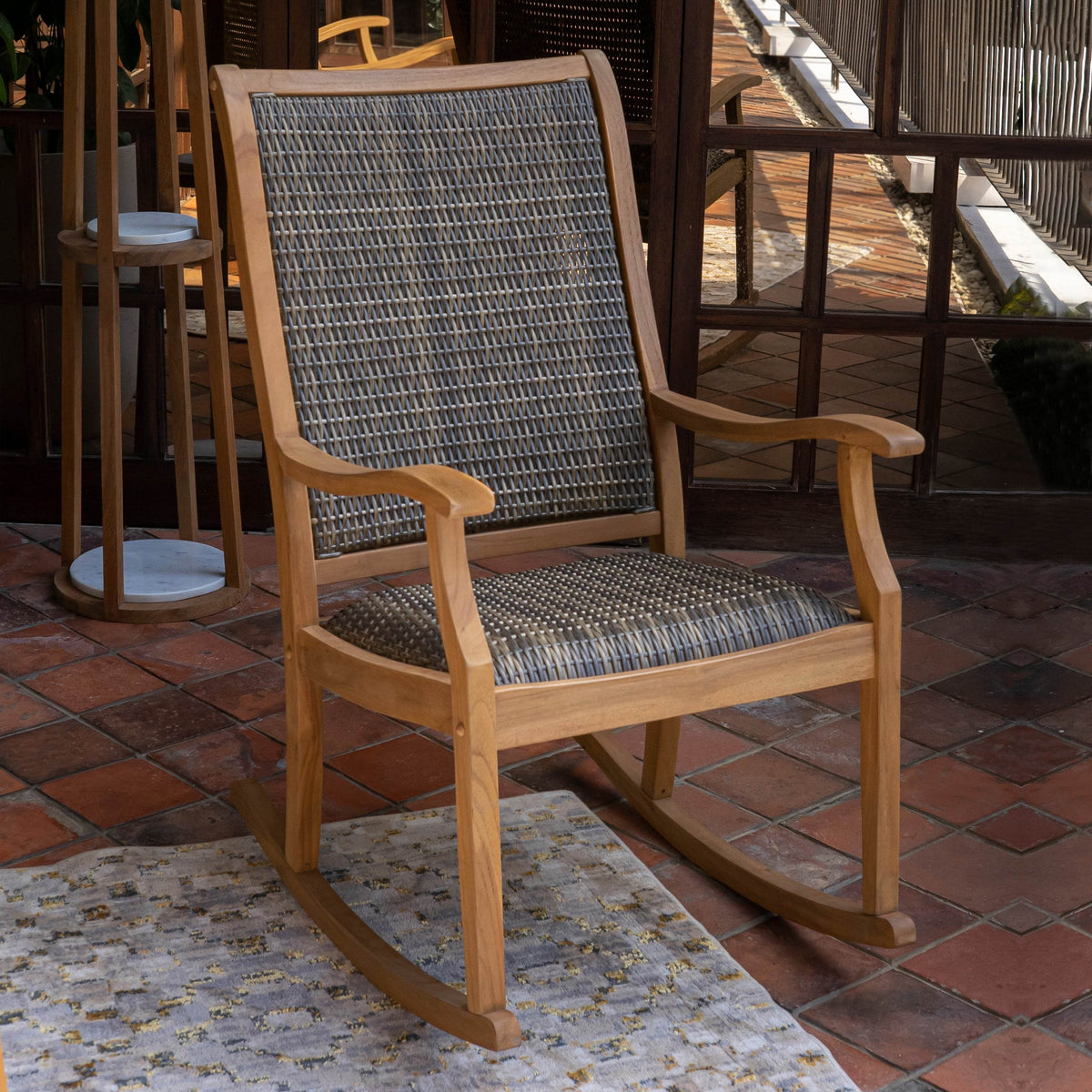 Dunham Teak Wood Porch Rocking Chair with Padded Woven Seat – Cambridge ...