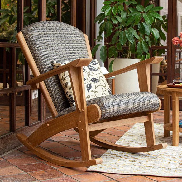 Camden Teak Outdoor Rocking Chair with Padded Woven Seat