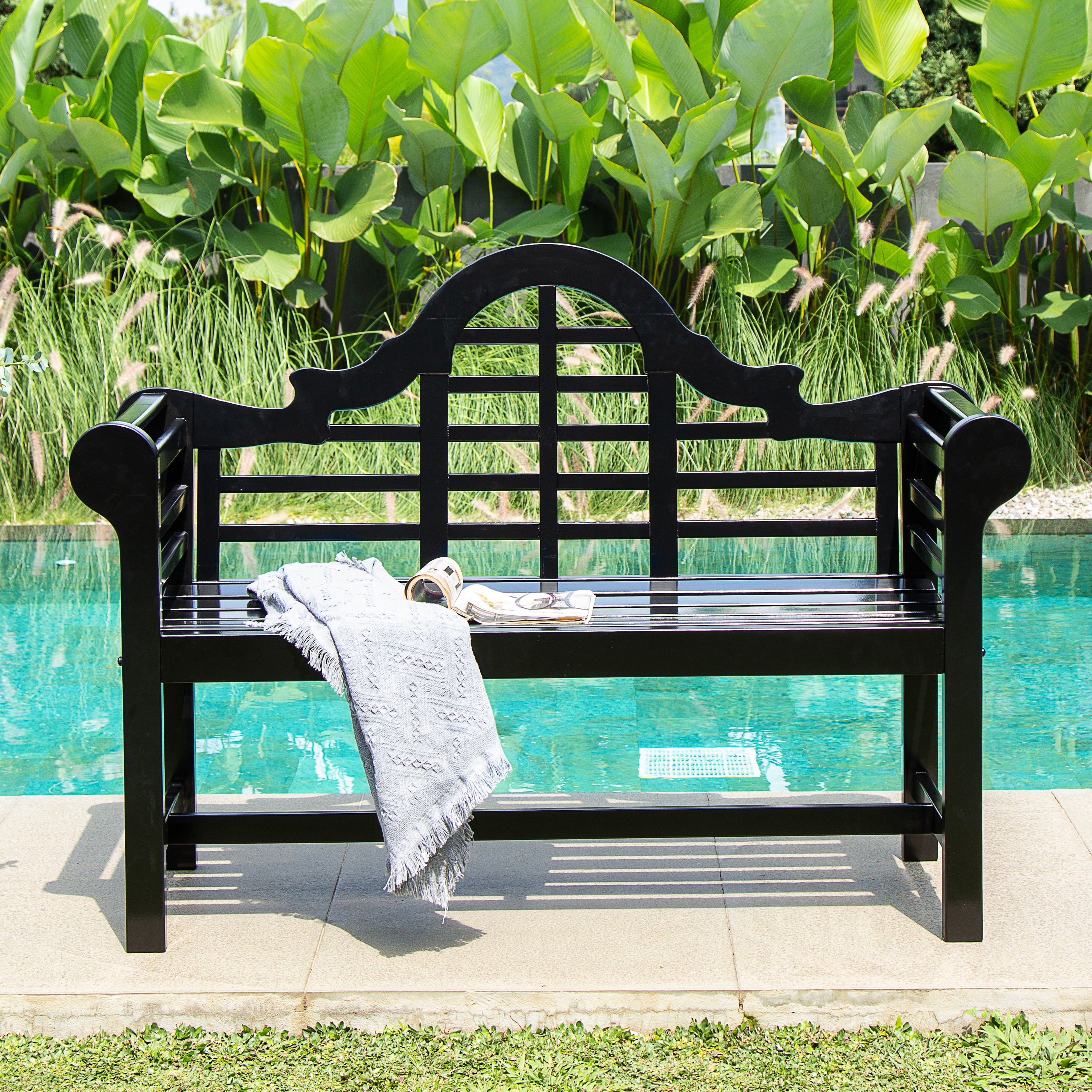 Lutyens Mahogany Wood 4 Feet Outdoor Black Bench