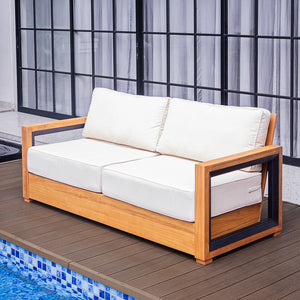 Hans Teak Wood Patio Sofa with Ivory Cushion