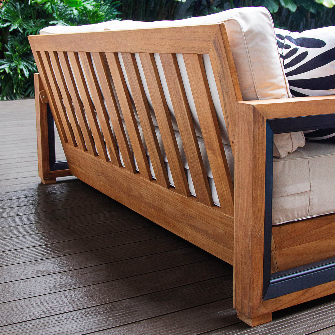 [DETAILS] Hans Teak Wood Patio Sofa with Ivory Cushion - Cambridge Casual