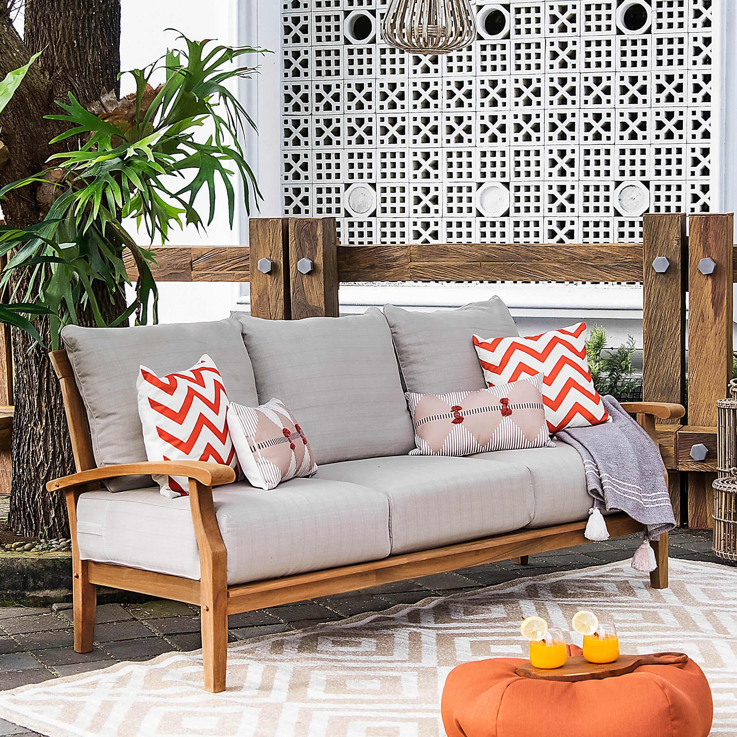 Caterina Teak Wood Patio Sofa With Beige Cushion| Teak Wood