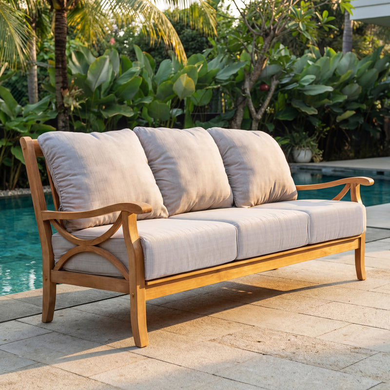 Abbington Teak Wood Patio Sofa with Beige Cushion