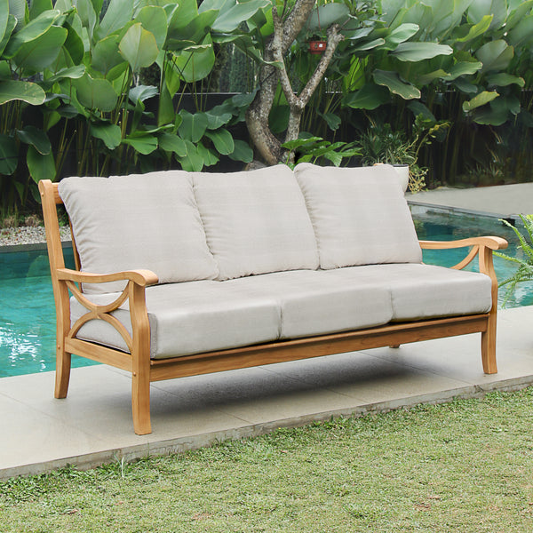 Abbington Teak Wood Patio Sofa with Beige Cushion