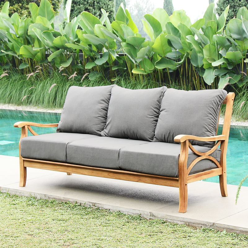 Abbington Teak Wood Patio Sofa with Gray Cushion