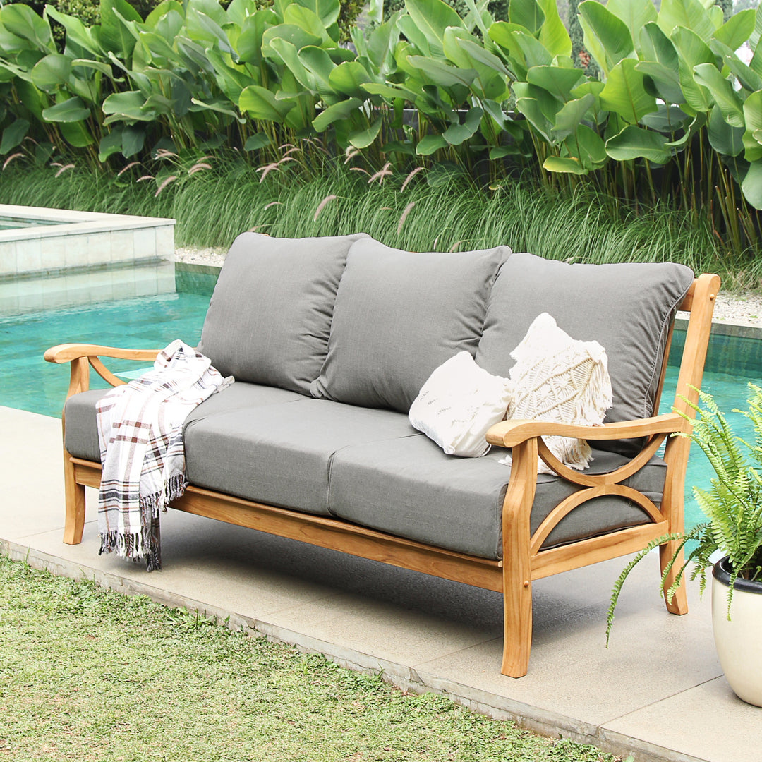 [DETAILS] Abbington Teak Wood Patio Sofa with Gray Cushion