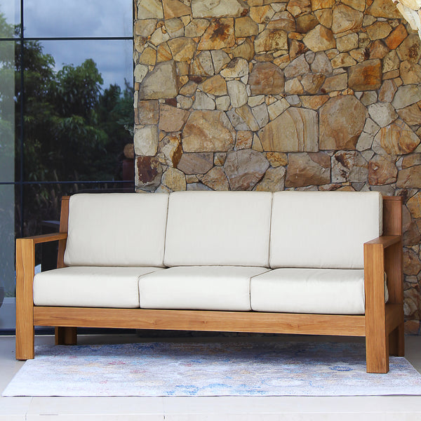 Logan Teak Wood Patio Sofa with Sunbrella Vellum Cushion