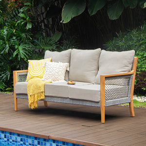 Nassau Teak Wood 4 Piece Patio Conversation Set with Beige Cushion - Cambridge Casual