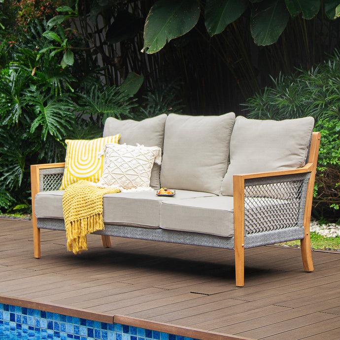 Nassau Teak Wood Patio Sofa with Beige Cushion