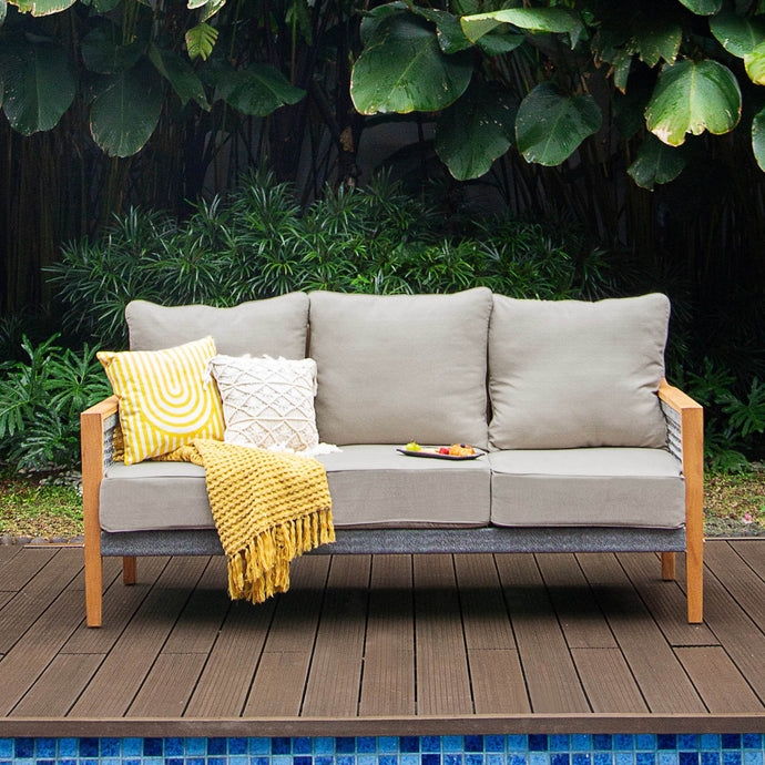 Nassau Teak Wood Patio Sofa with Beige Cushion - Cambridge Casual