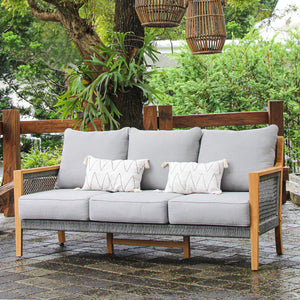 Nassau Teak Wood Patio Sofa with Gray Cushion