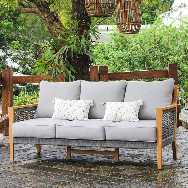 Nassau Teak Wood Patio Sofa with Axroma Gray Cushion