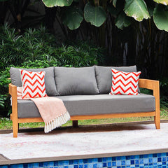 Harper Teak Wood Outdoor Sofa with Gray Cushion