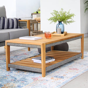 Nassau Teak Wood Patio Coffee Table with Shelf
