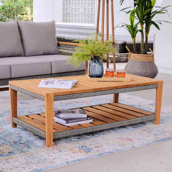 Nassau Teak Wood Patio Coffee Table with Shelf