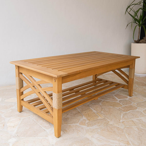 Carmel Teak Wood Patio Coffee Table with Shelf - Cambridge Casual