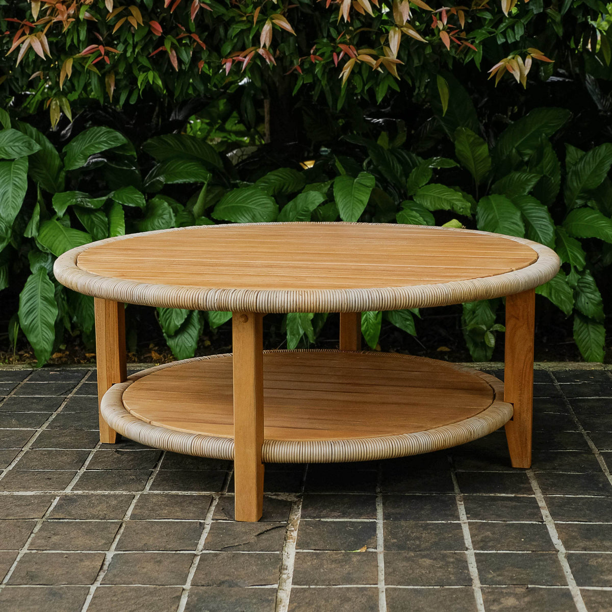 Seaside Teak Wood Outdoor Round Coffee Table | Cambridge Casual