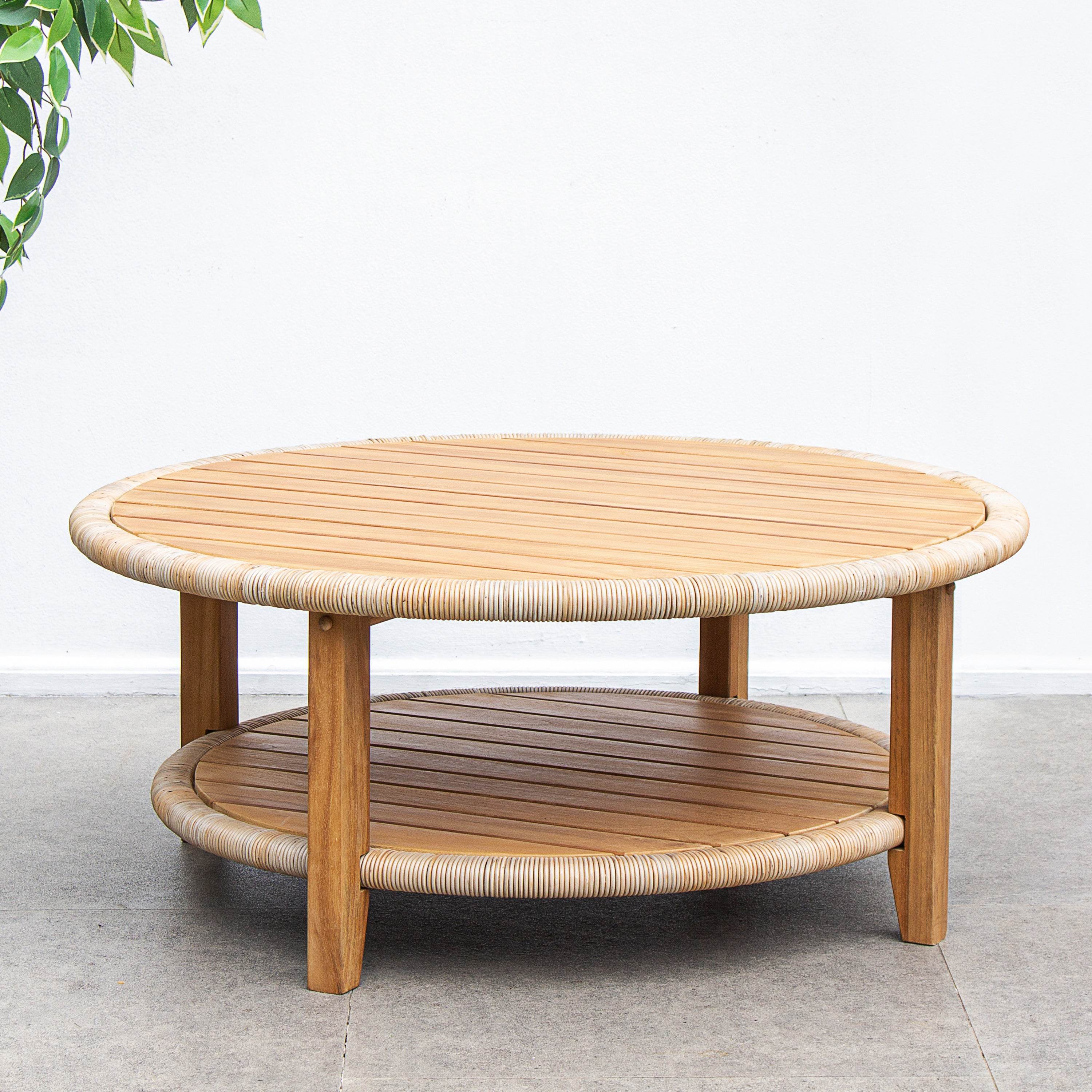Seaside Teak Wood Outdoor Round Coffee Table - Cambridge Casual