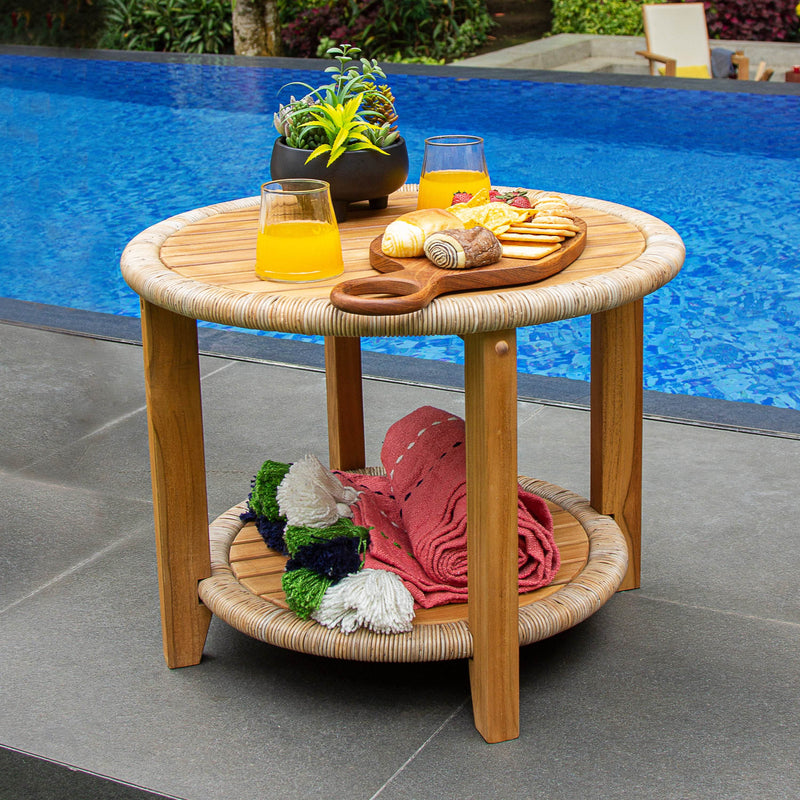 Seaside Teak Wood Outdoor Side Table with Shelf - Cambridge Casual