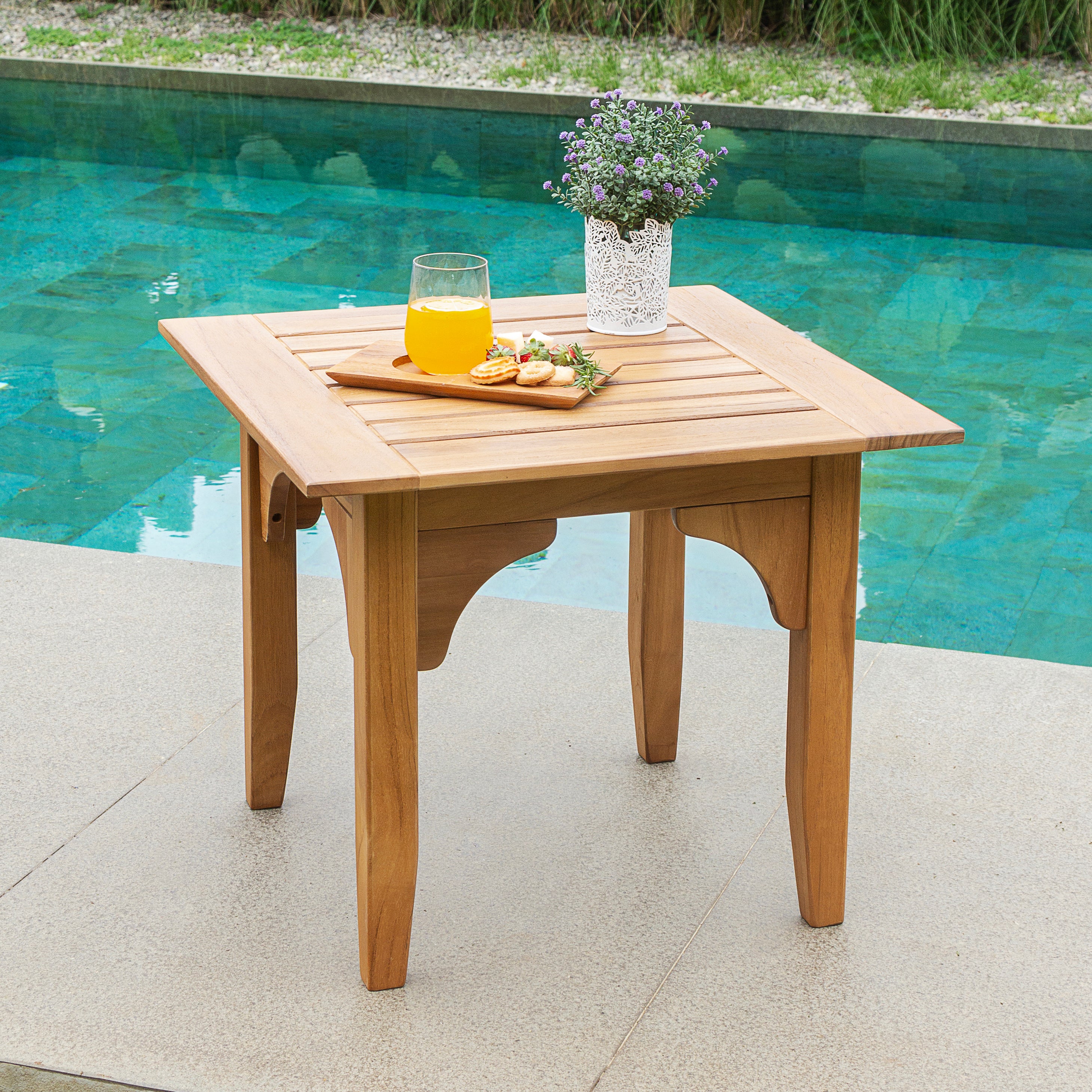 Caterina Teak Wood Outdoor Patio Side Table | Cambridge Casual