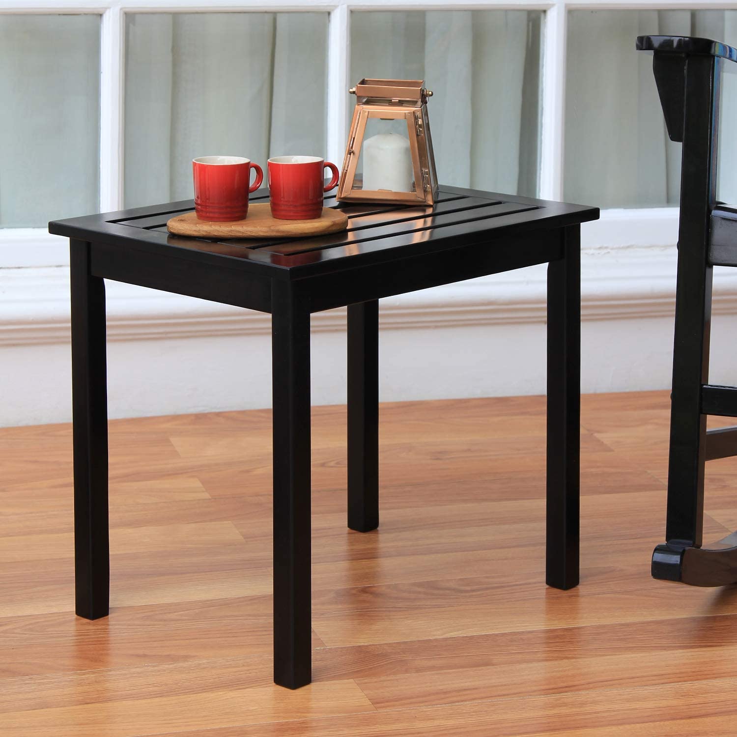 Willow Bay Mahogany Wood Outdoor Rectangular Black Side Table