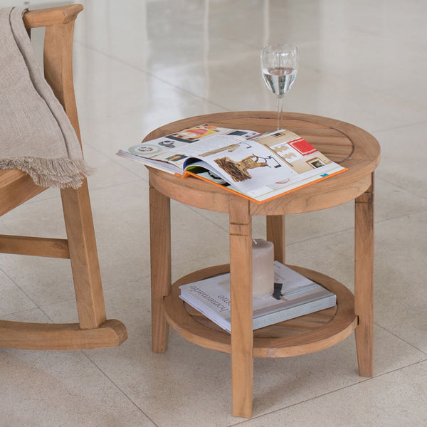 Richmond Teak Wood Outdoor Side Table with Shelf - Cambridge Casual