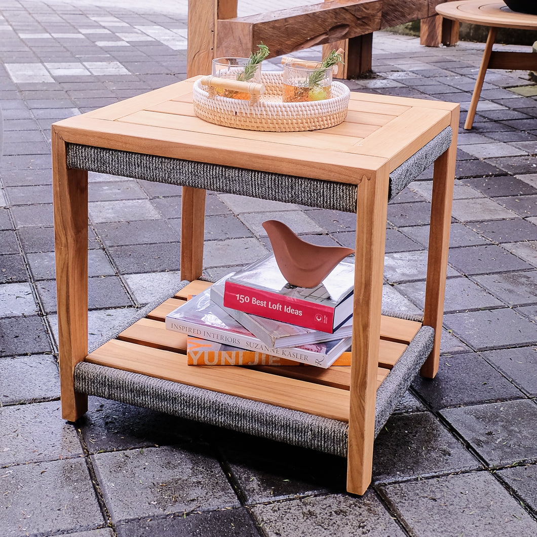 Nassau Teak Wood Patio Side Table with Shelf
