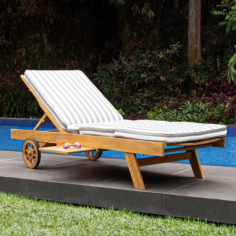 Richmond Teak Wood Outdoor Chaise Lounge with Charcoal Stripe Cushion - Cambridge Casual