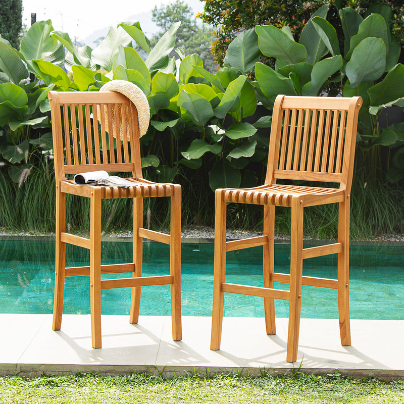Mosko 2 Piece Teak Wood Outdoor Barstool