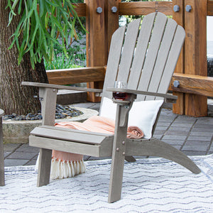 Richmond Weathered Teak Wood Adirondack Chair with Cup Holder