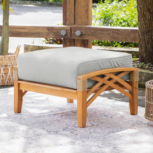 Carmel Teak Wood Patio Ottoman with Oyster Cushion