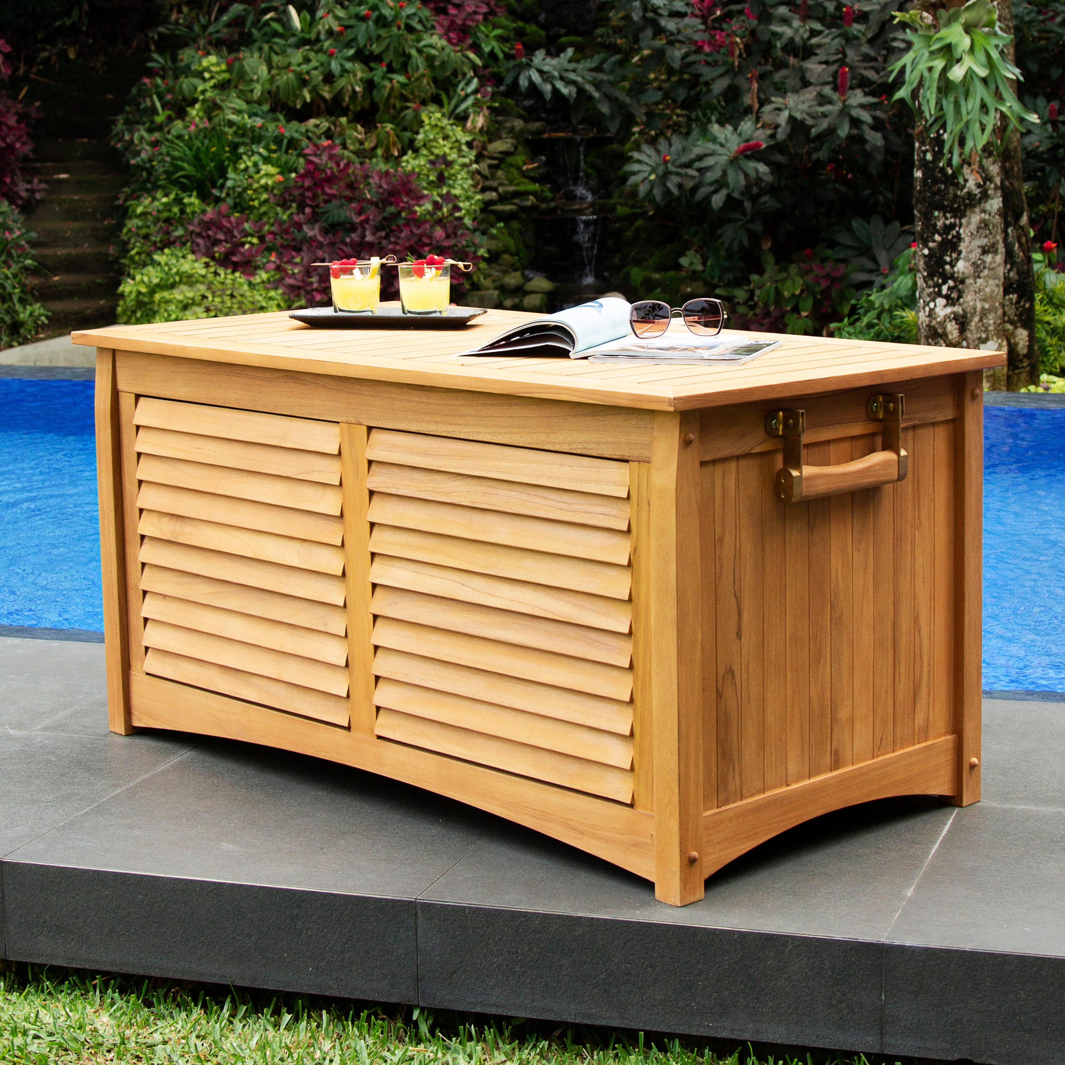 Richmond Teak Wood Outdoor Storage Deck Box with Patio Furniture Cover