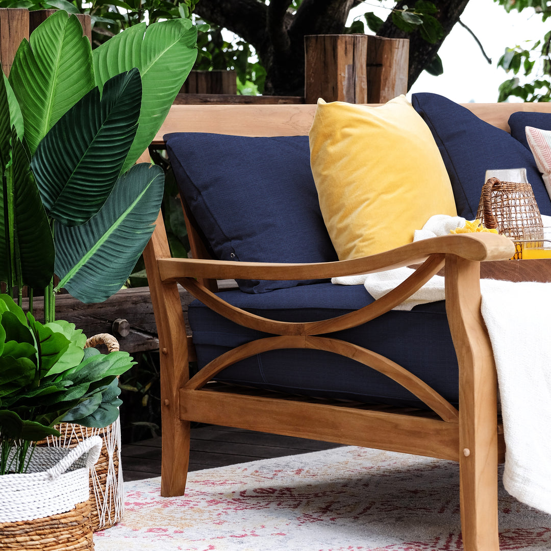 [DETAILS] Abbington Solid Wood 4 Pieces Patio Conversation Set with Navy Cushion