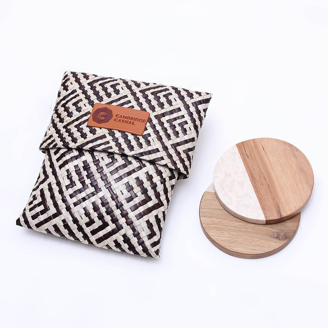 [DETAILS] Teak Brown Marble Round Coaster