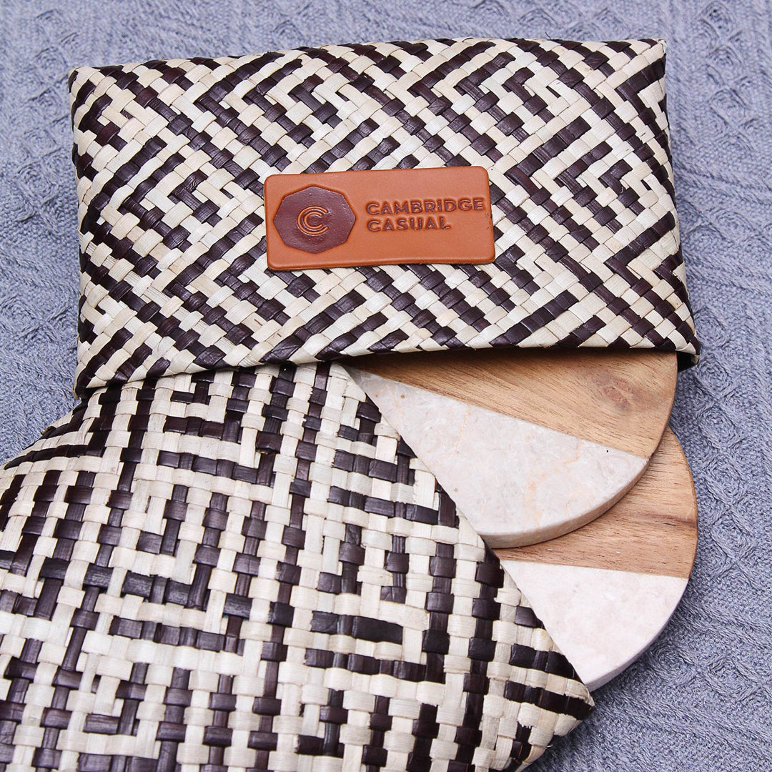 [DETAILS] Teak Brown Marble Round Coaster