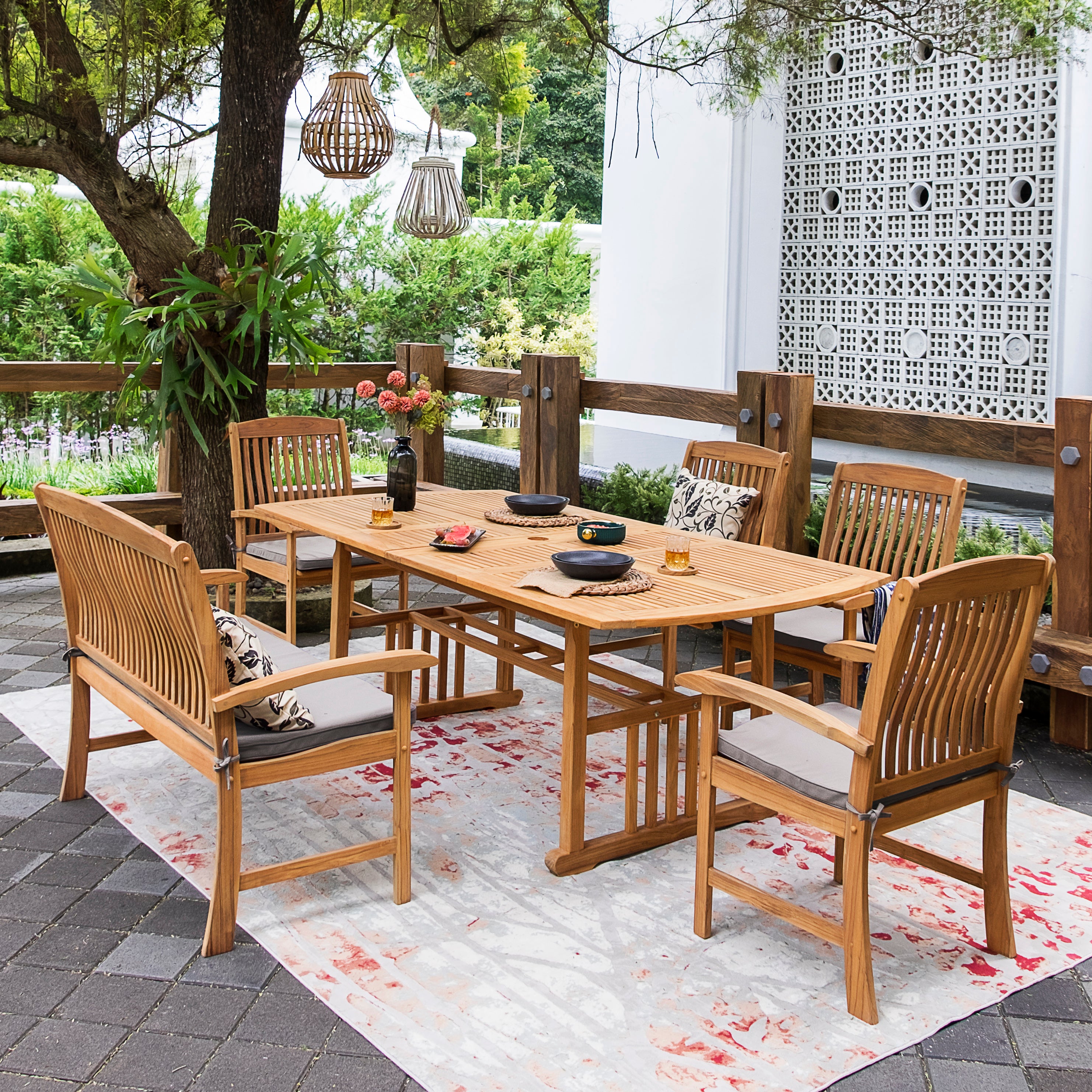 Caterina Teak Wood 6 Pieces Outdoor Dining Set with Bench