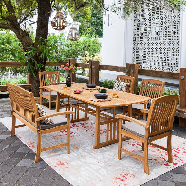 Caterina Teak Wood 6 Pieces Outdoor Dining Set with Beige Seatpad