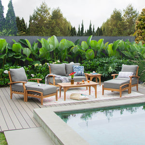 Caterina Teak Wood 7 Piece Patio Conversation Set with Gray Cushion - Cambridge Casual