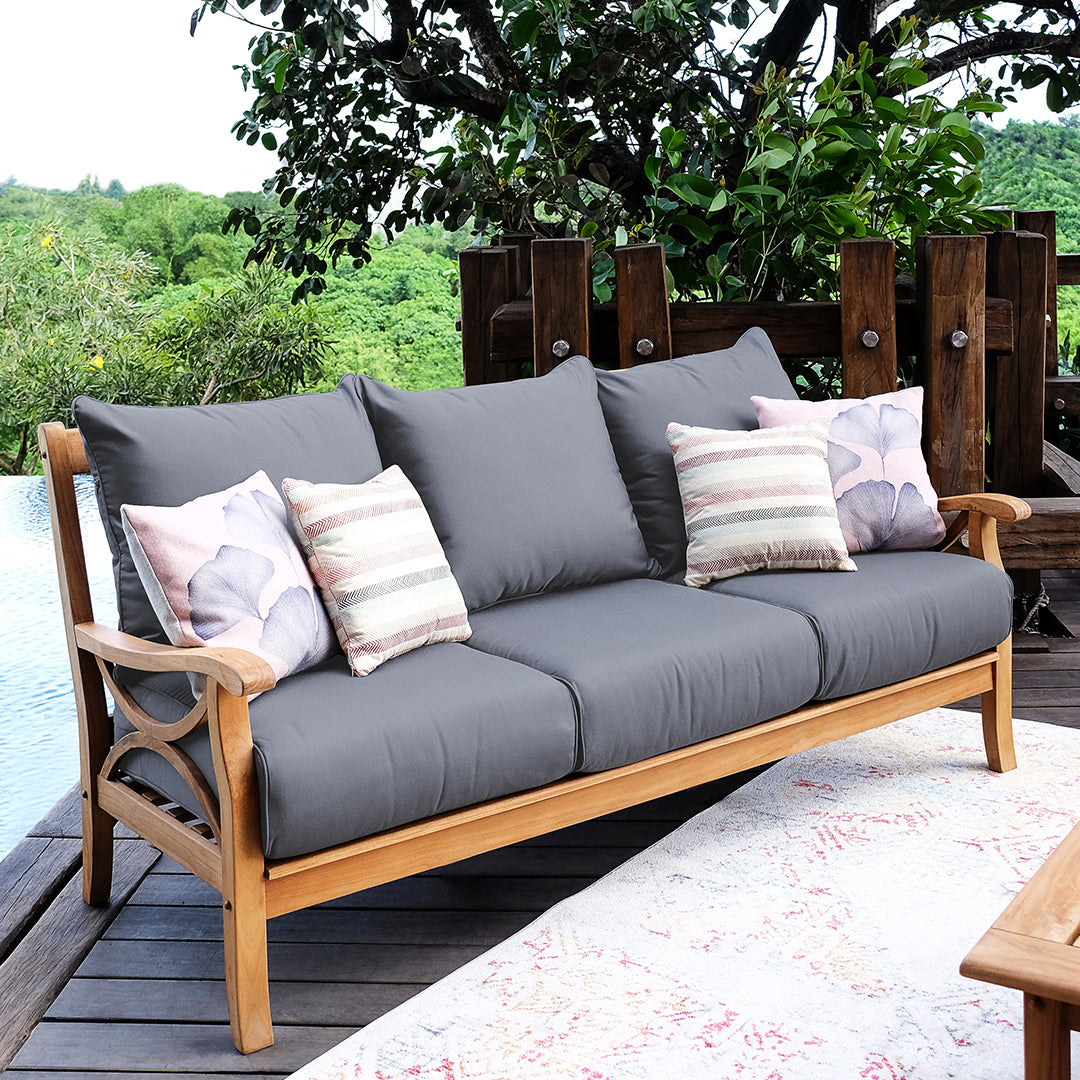 Abbington Teak Wood 5 Piece Outdoor Conversation Set Gray Cushion Cambridge Casual