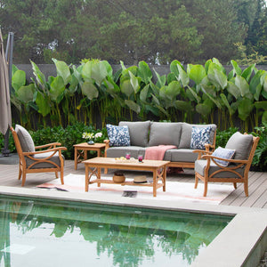 Abbington Teak Wood 5 Piece Patio Conversation Set with Gray Cushion - Cambridge Casual